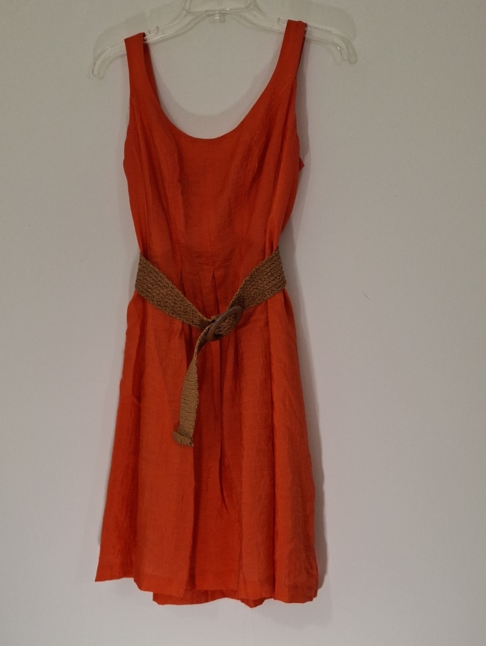 Nine West Women's Orange Sleeveless Dress with Braided Waist Belt, Size 4